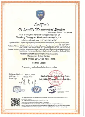 La Xina Shandong Changquan Aluminium Industry Co., Ltd obté la certificació I...